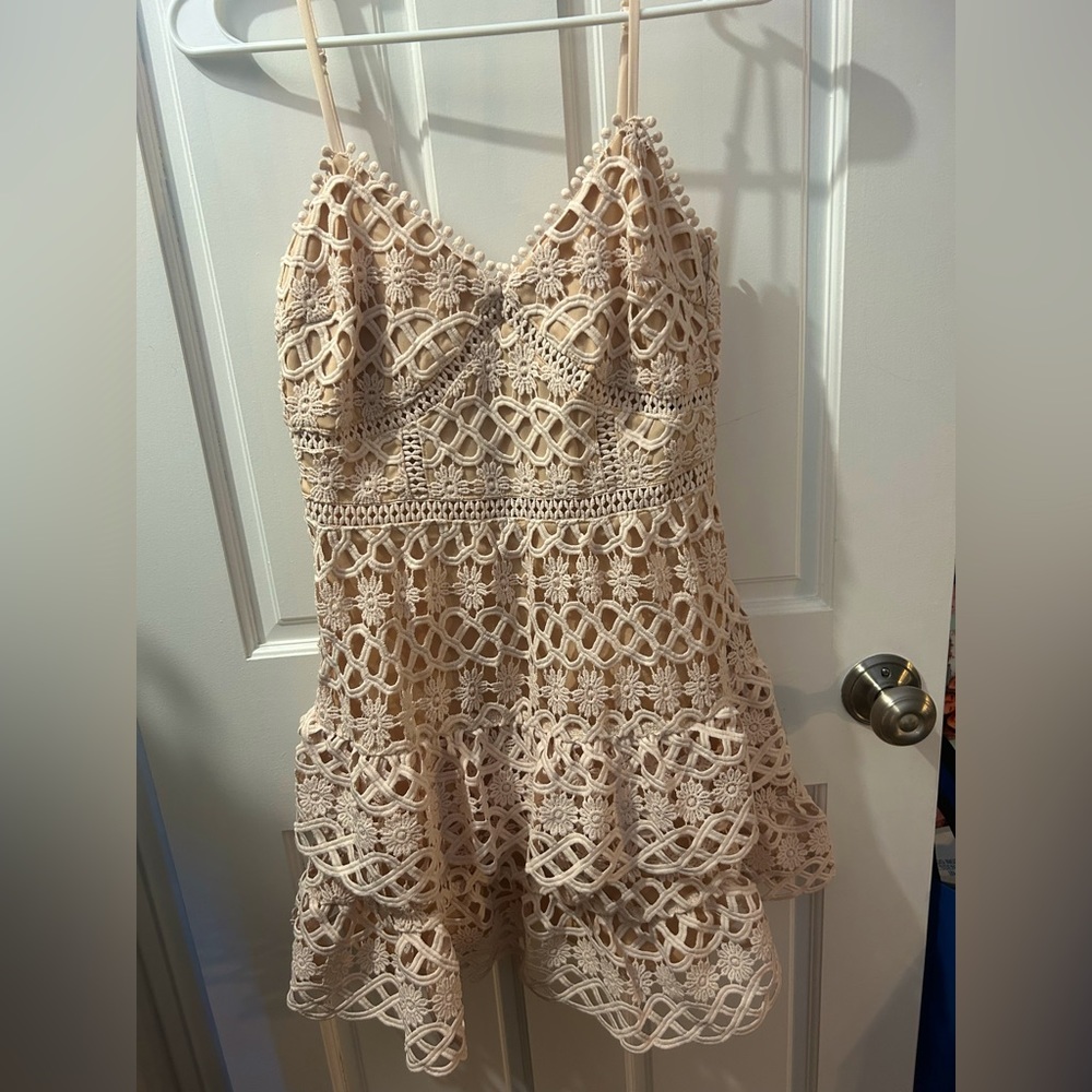NWT Lulus pale blush crochet lace mini dress